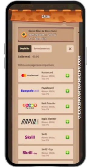 Ecrã de bónus de depósito do casino