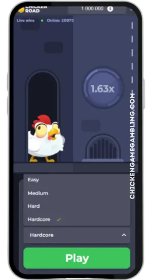 Configurações de dificuldade e aposta do Chicken Road